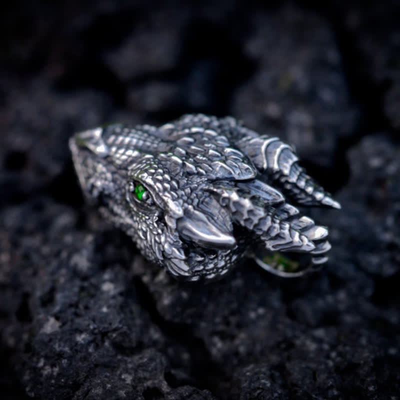 Men's Viking Green Eye Dragon Head Necklace