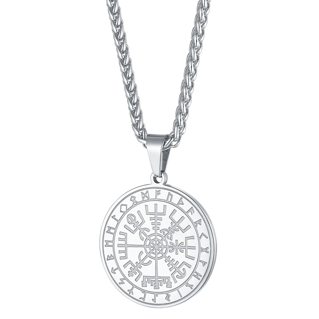 Viking Compass Coin Vegvisir Necklace With Rune