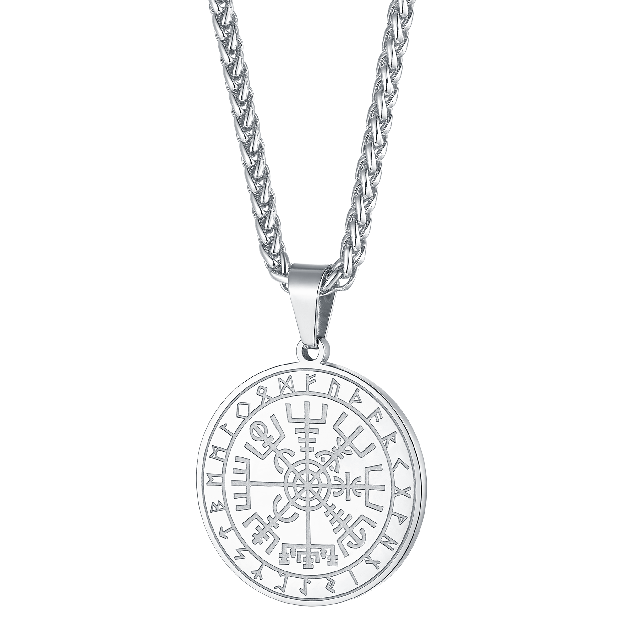 Viking Compass Coin Vegvisir Necklace With Rune