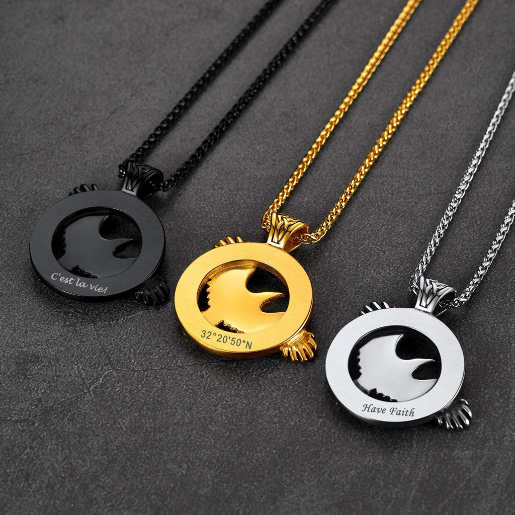 Viking Odin's Raven Necklace For Men With Runes