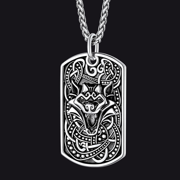 Engraved Viking Celtic Wolf Dog Tag Necklace for Men