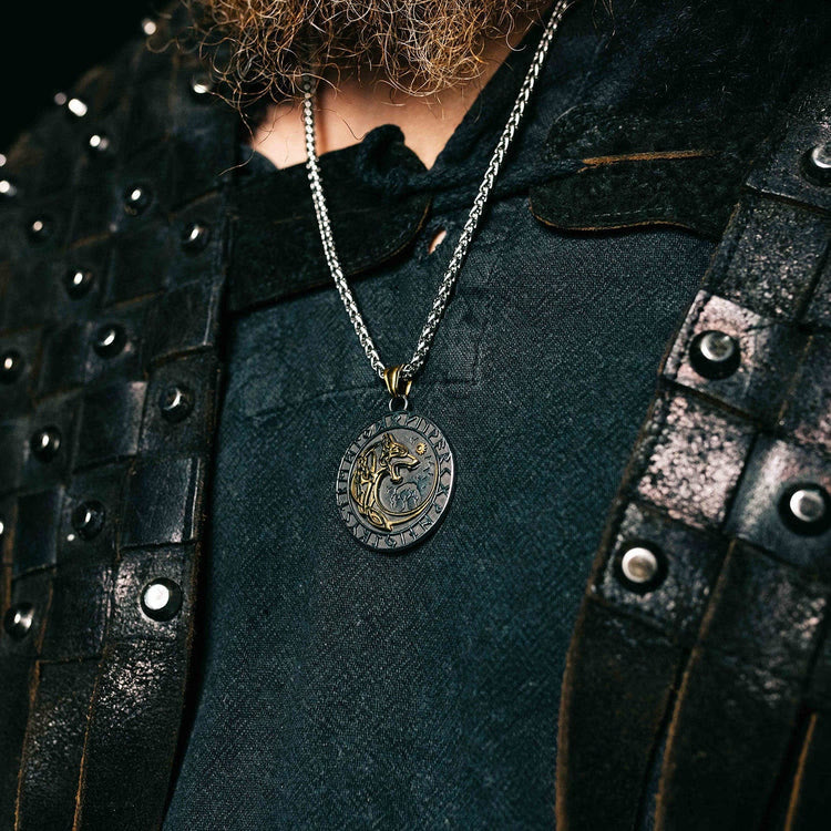 Wolf Head Rune Viking Fenrir Necklace
