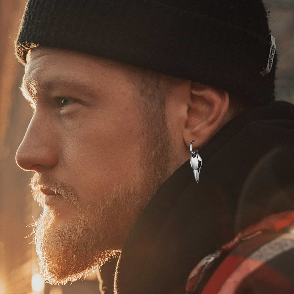 Gothic Raven Skull Dangle Hoop Earrings for Men Women