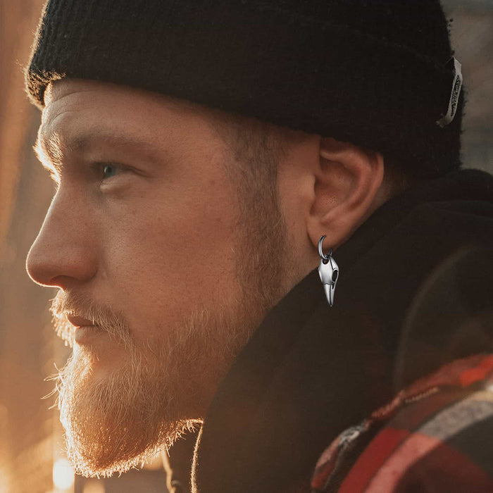 Gothic Raven Skull Dangle Hoop Earrings for Men Women
