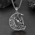 Celtic Crescent Moon Necklace With Odin Raven