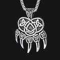 Viking Bear Paw Necklace with Celtic Knot For Men