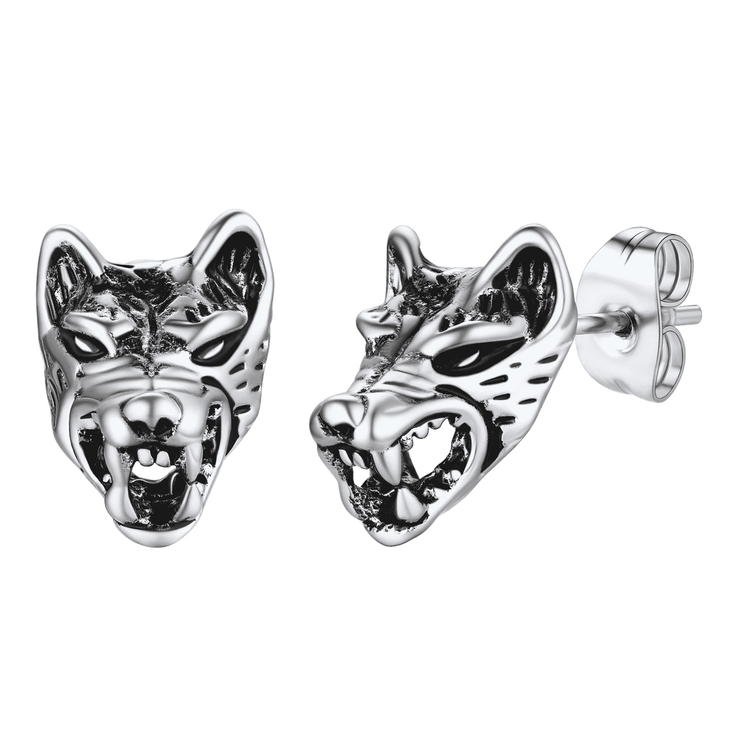 Viking Wolf Stud Earrings For Men