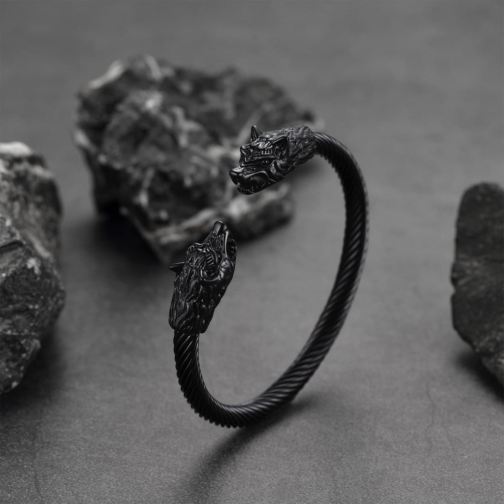 Viking Wolf Head Arm Ring Cuff Bracelet For Men