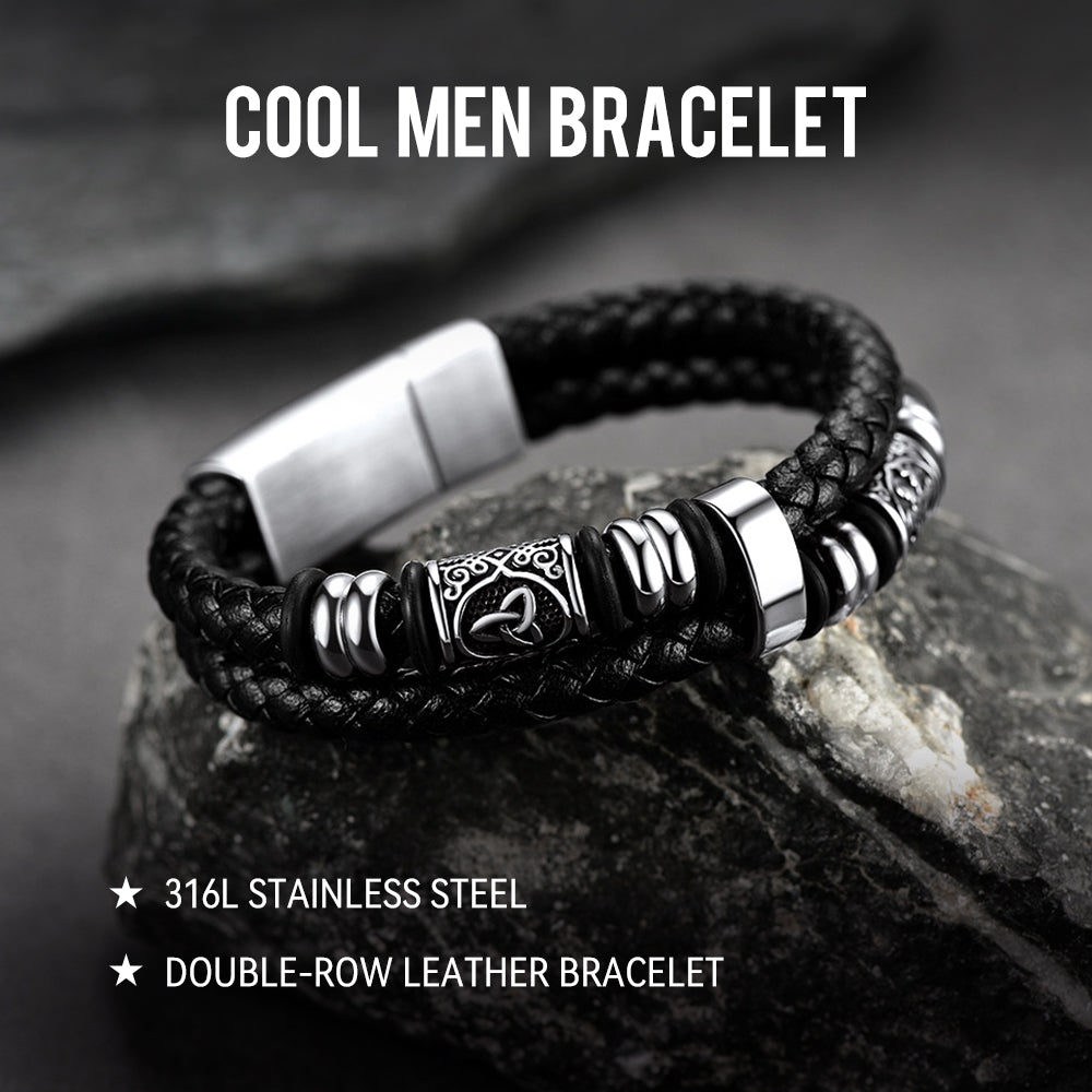 Engraved Viking Leather Braided Wristband Bracelet Gift for My Grandson
