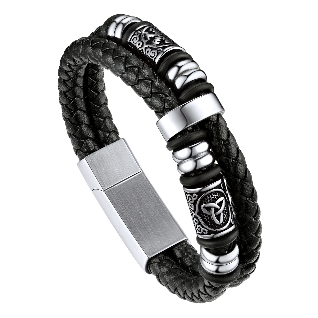 Engraved Viking Leather Braided Wristband Bracelet Gift for My Grandson