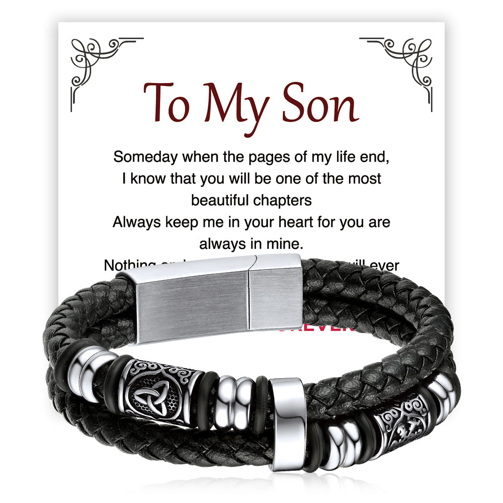 Engraved Viking Leather Braided Wristband Bracelet Gift for My Grandson