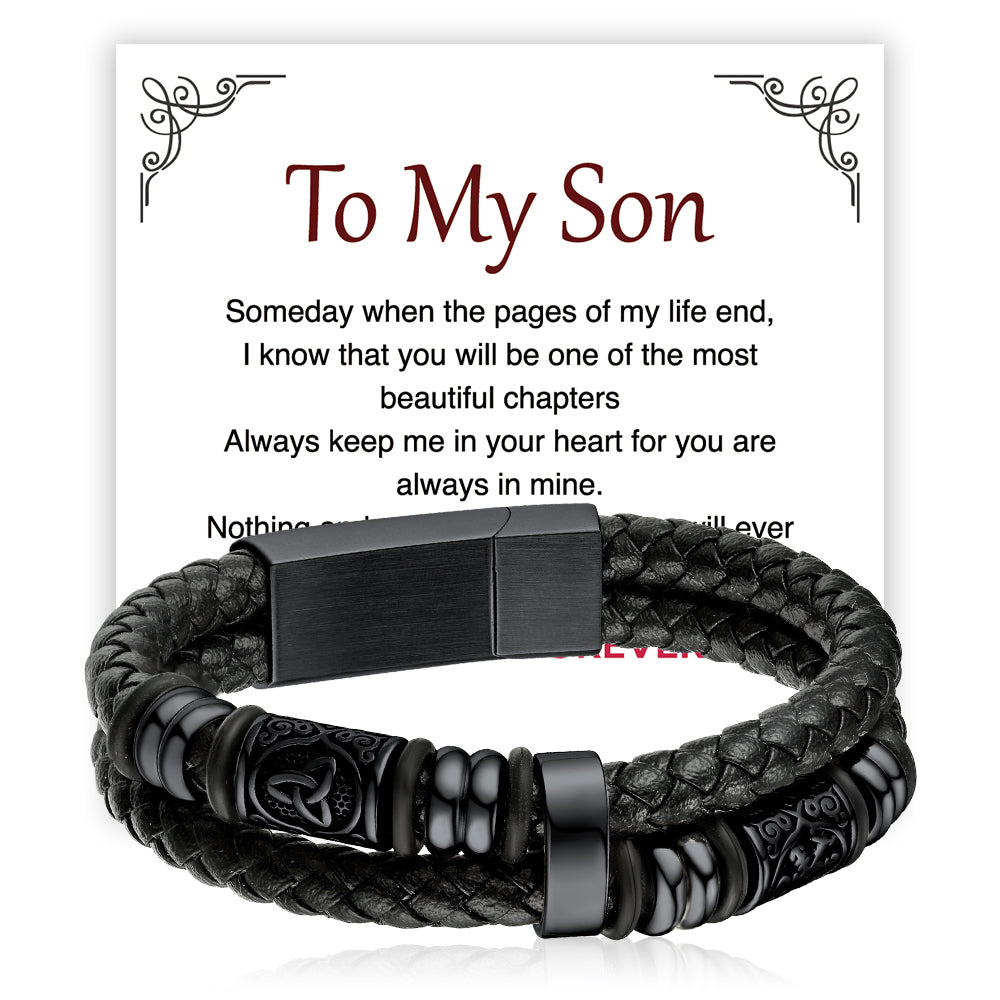 Engraved Viking Leather Braided Wristband Bracelet Gift for My Grandson