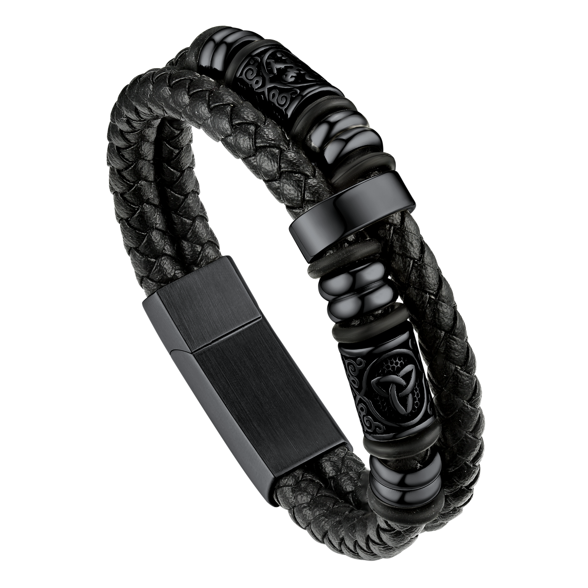 Engraved Viking Leather Braided Wristband Bracelet Gift for My Grandson