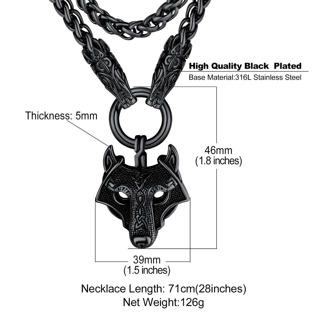 Viking Wolf Pendant Necklace With Wolf Rope Chain For Men