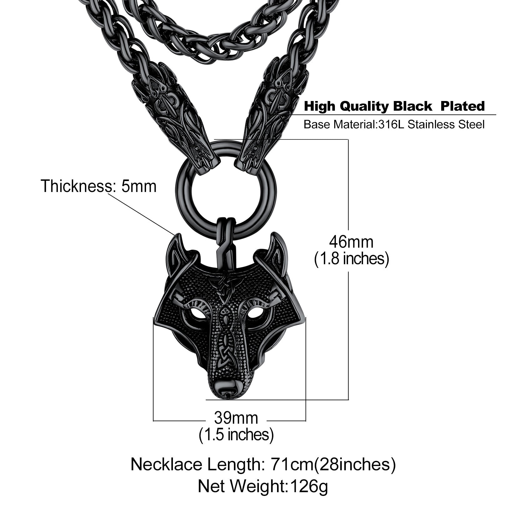 Viking Wolf Pendant Necklace With Wolf Rope Chain For Men
