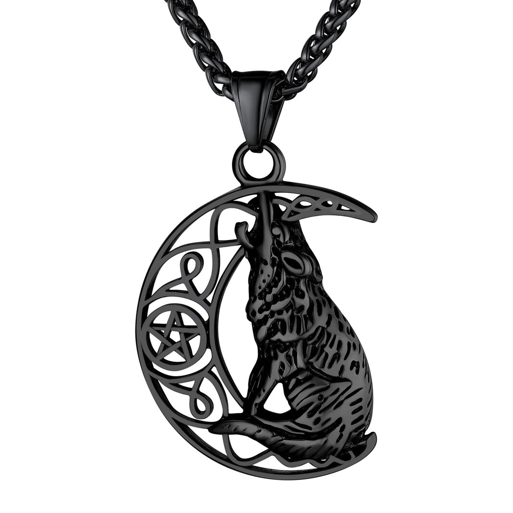 Viking Celtic Crescent Moon Wolf Necklace Jewelry for Men