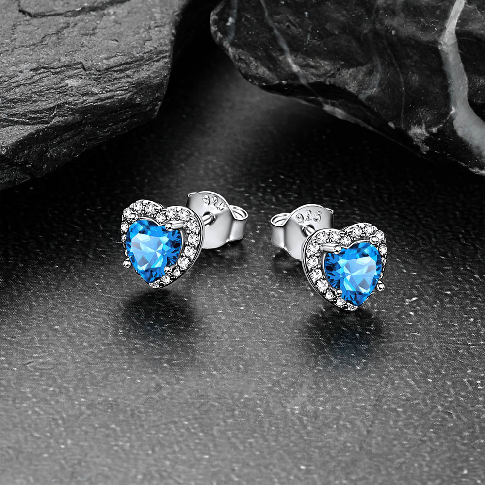 Sterling Silver Birthstone Heart Halo Stud Earrings for Women
