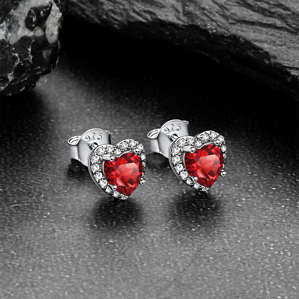 Sterling Silver Birthstone Heart Halo Stud Earrings for Women