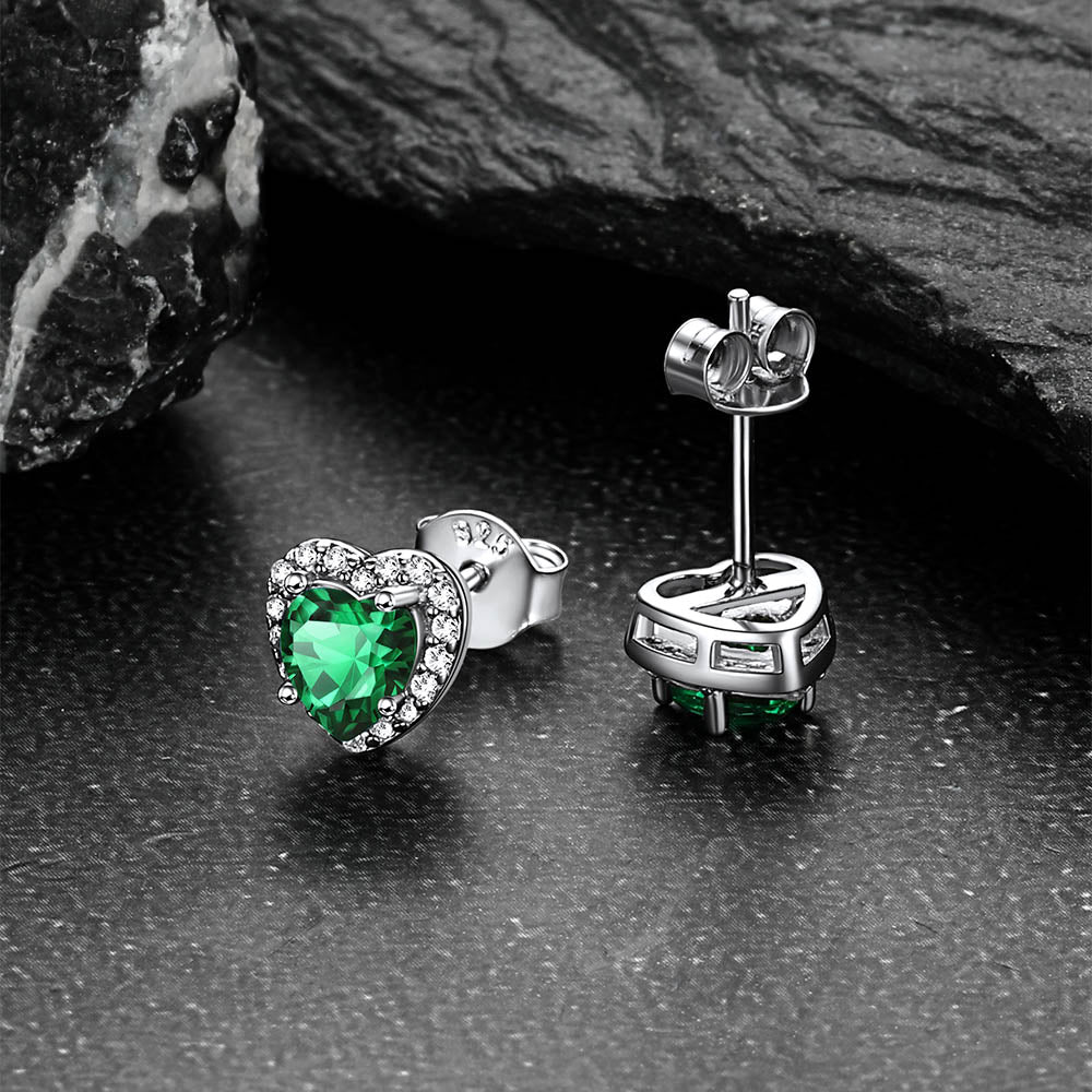 Sterling Silver Birthstone Heart Halo Stud Earrings for Women