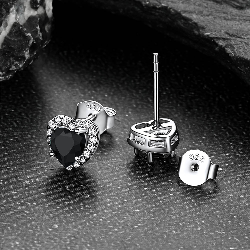 Sterling Silver Birthstone Heart Halo Stud Earrings for Women