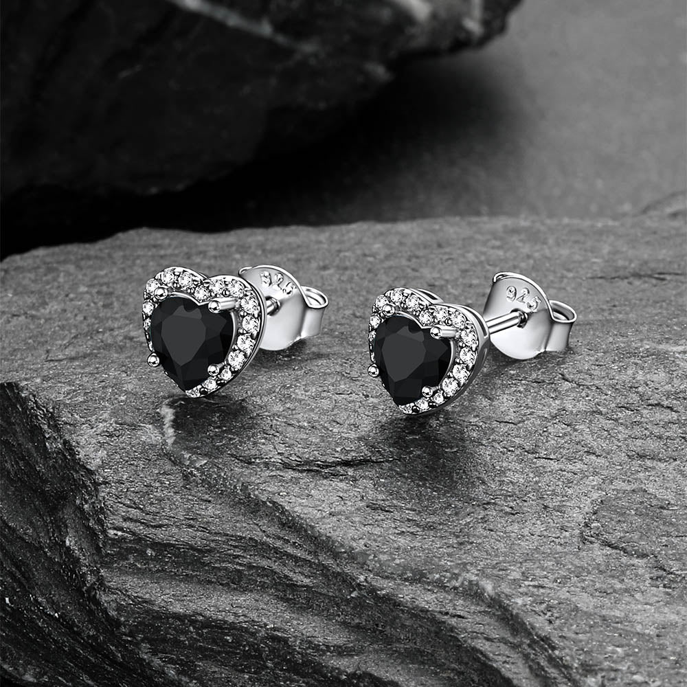 Sterling Silver Birthstone Heart Halo Stud Earrings for Women