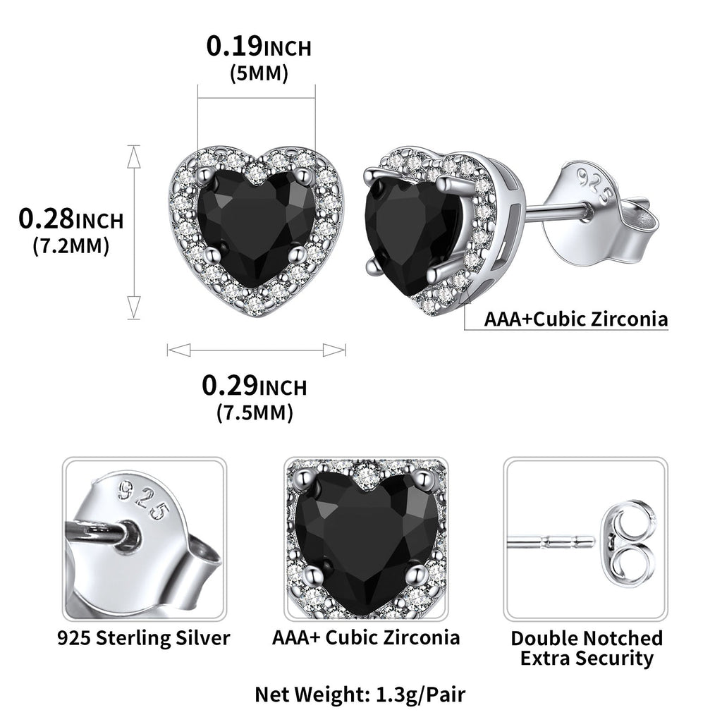 Sterling Silver Birthstone Heart Halo Stud Earrings for Women