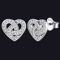 Zirconia Celtic Heart Stud Earrings for Women in Silver
