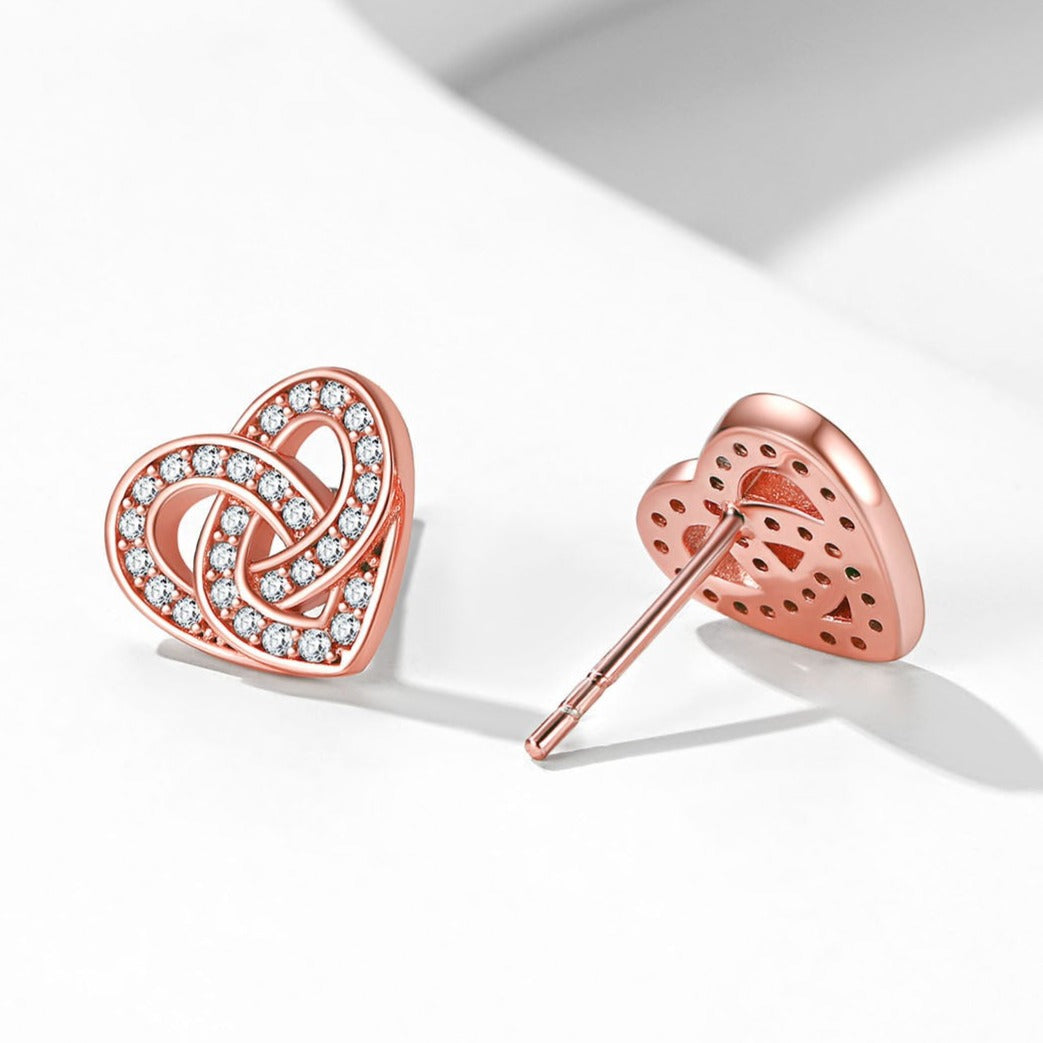 Zirconia Celtic Heart Stud Earrings for Women in Silver