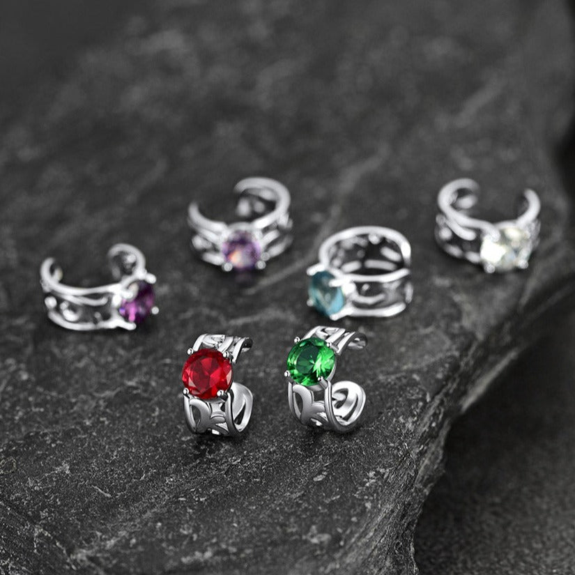 Sterling Silver Celtic Birthstone Ear Cuffs Earrings for Men Women