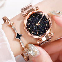 Celestial Elegance | Women's Watch with Magnetic Mesh Strap | Timeless Starry Design for Everyday Style