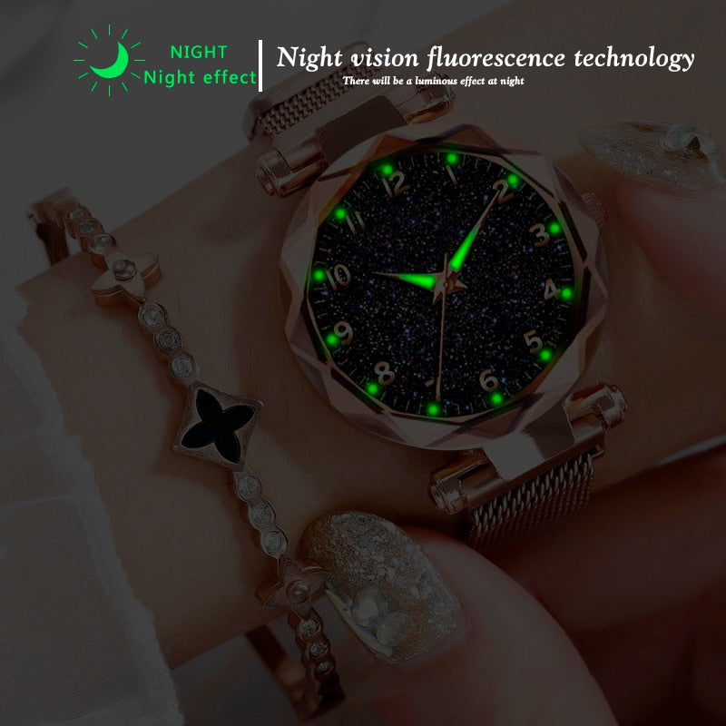 Celestial Elegance | Women's Watch with Magnetic Mesh Strap | Timeless Starry Design for Everyday Style