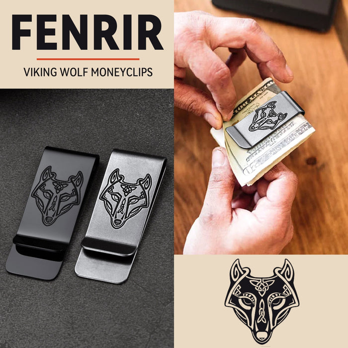 Viking Fenrir Celtic Wolf Money Cash Clip Slim Credit Card Holder