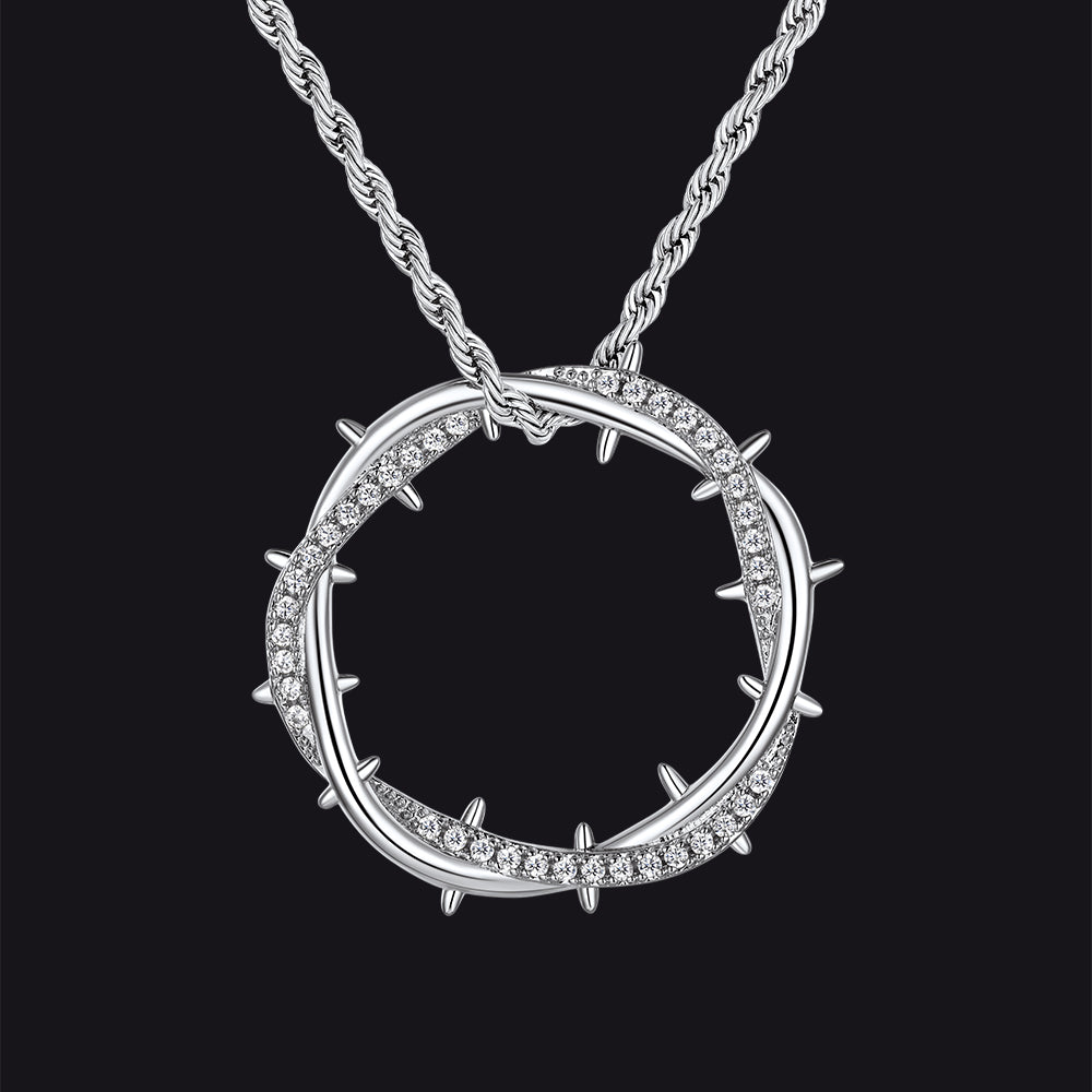 Christian Jesus Crown of Thorns Circle Pendant Necklace for Men