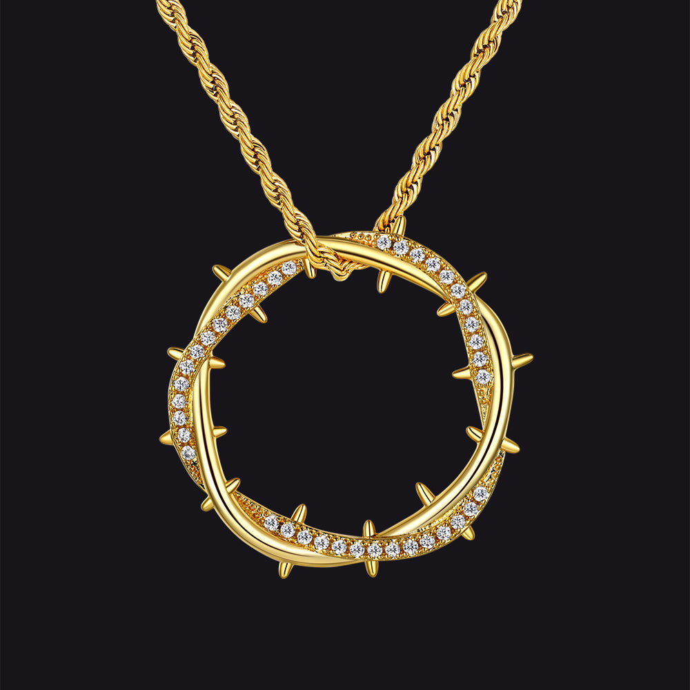 Christian Jesus Crown of Thorns Circle Pendant Necklace for Men