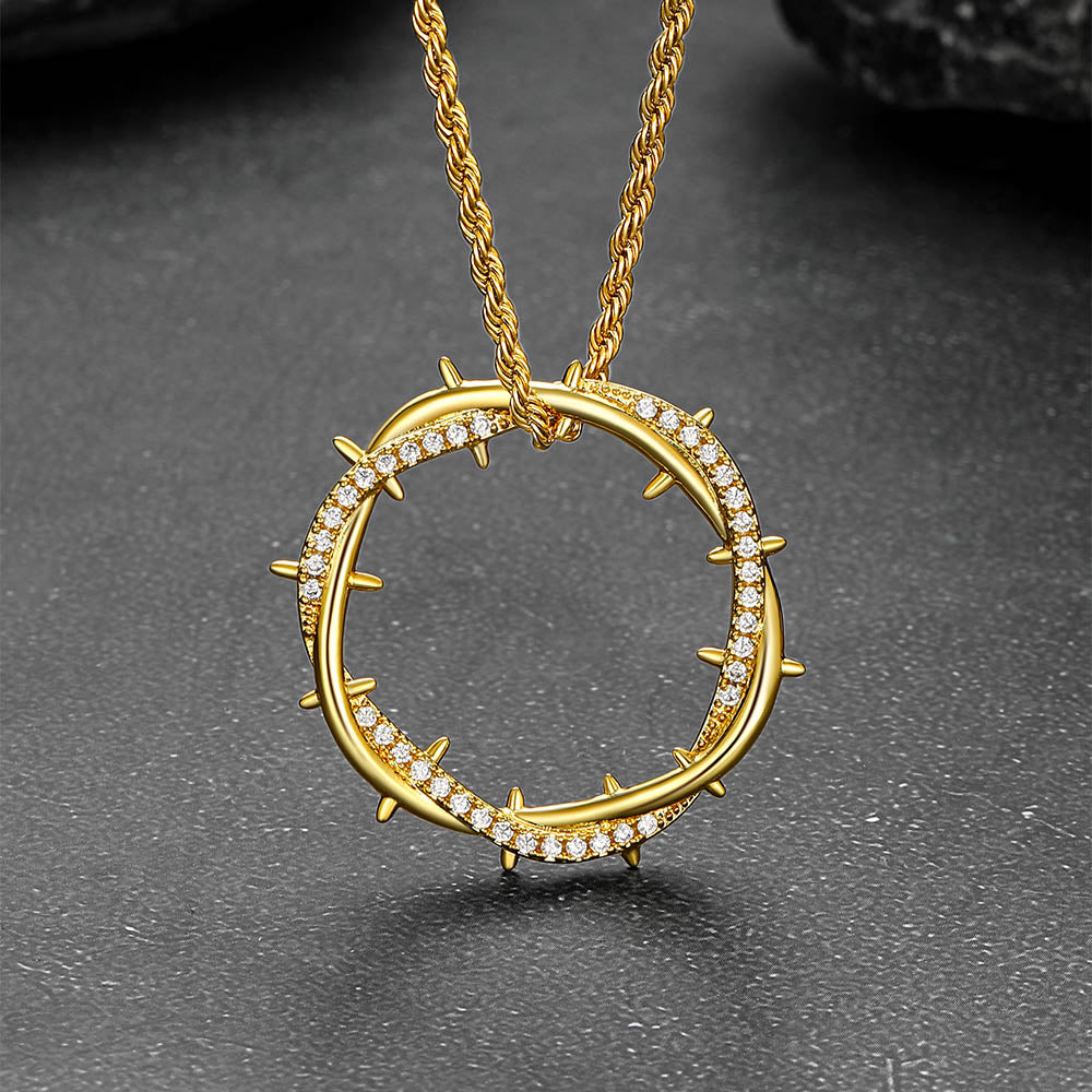 Christian Jesus Crown of Thorns Circle Pendant Necklace for Men