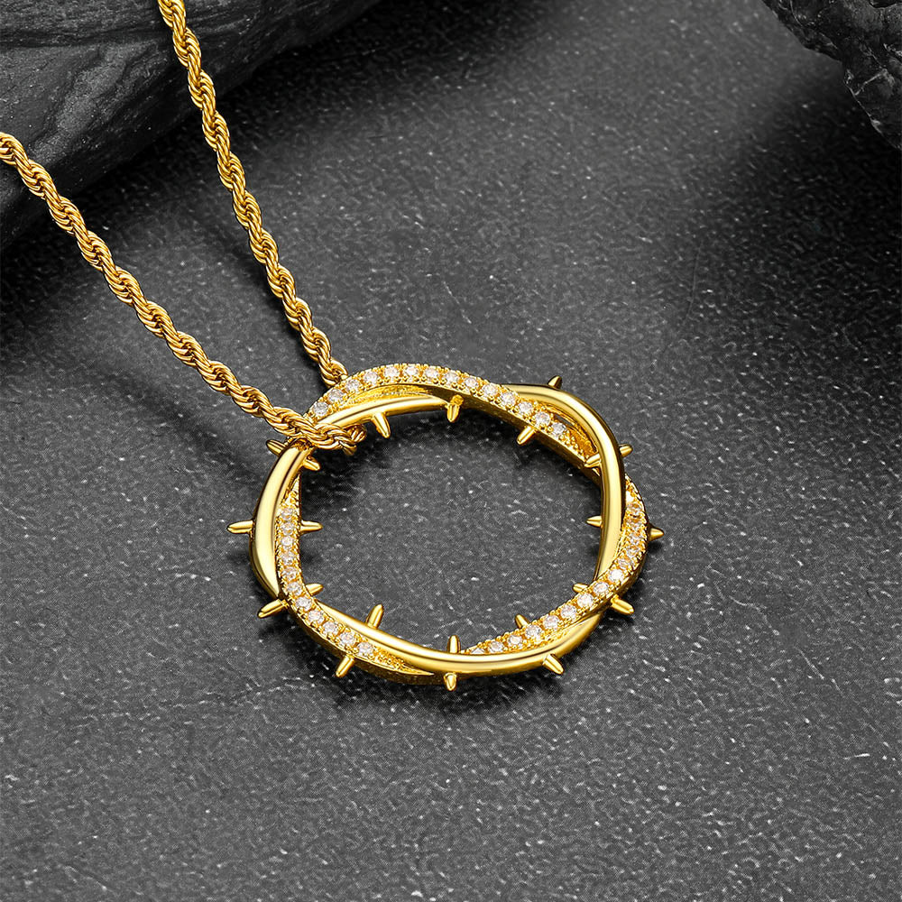 Christian Jesus Crown of Thorns Circle Pendant Necklace for Men