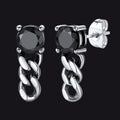 Black Cubic Zirconia Chain Link Dangle Stud Earrings for Men