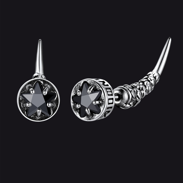 Viking Rune Fang Stud Earrings for Men – Nordic Star CZ Earrings