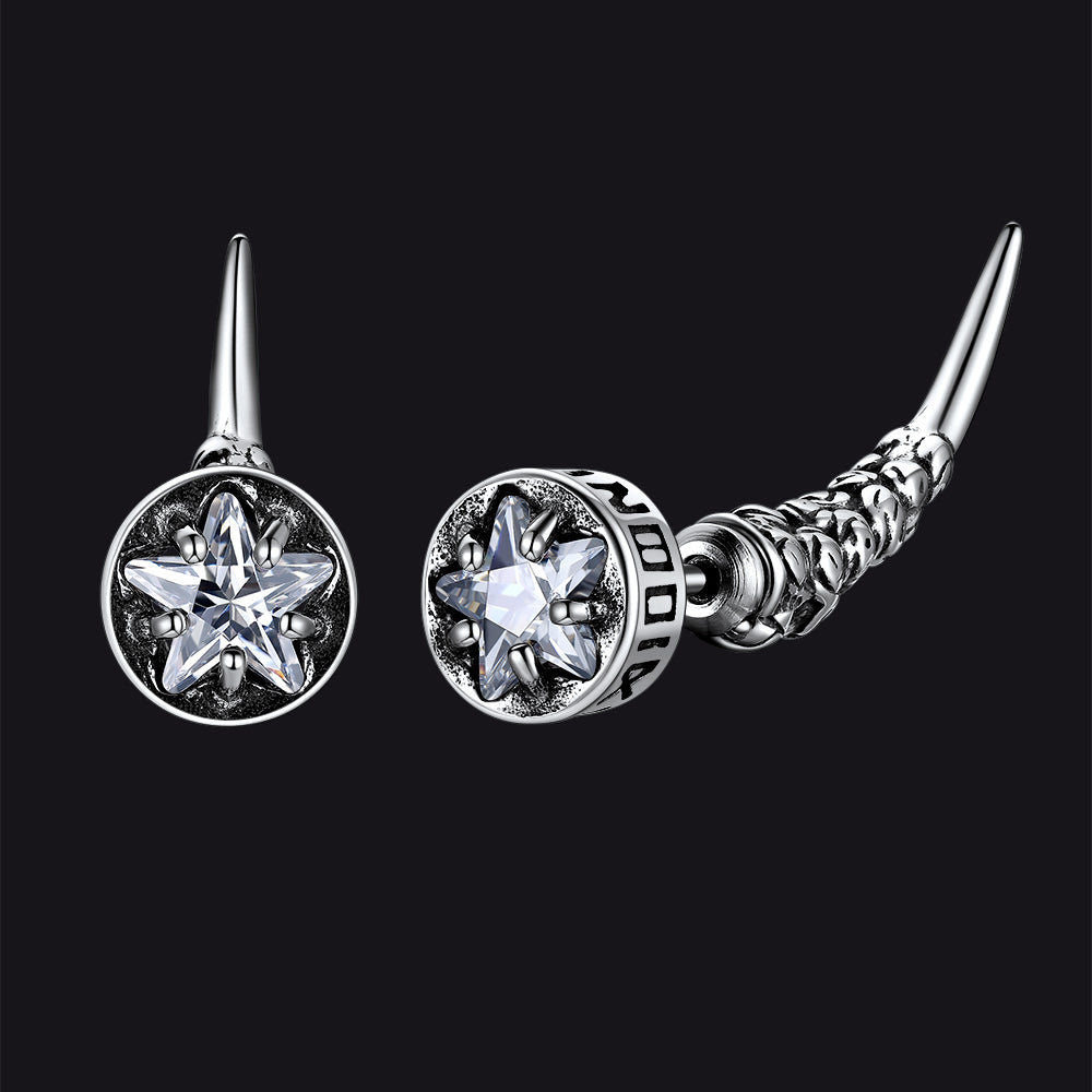 Viking Rune Fang Stud Earrings for Men – Nordic Star CZ Earrings
