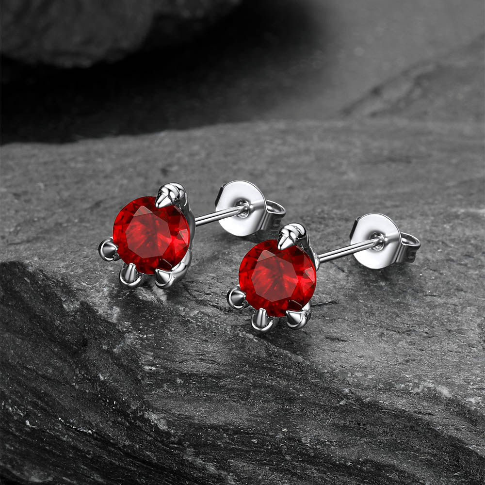 Gothic Red Diamond Dragon Claw Stud Earrings for Men