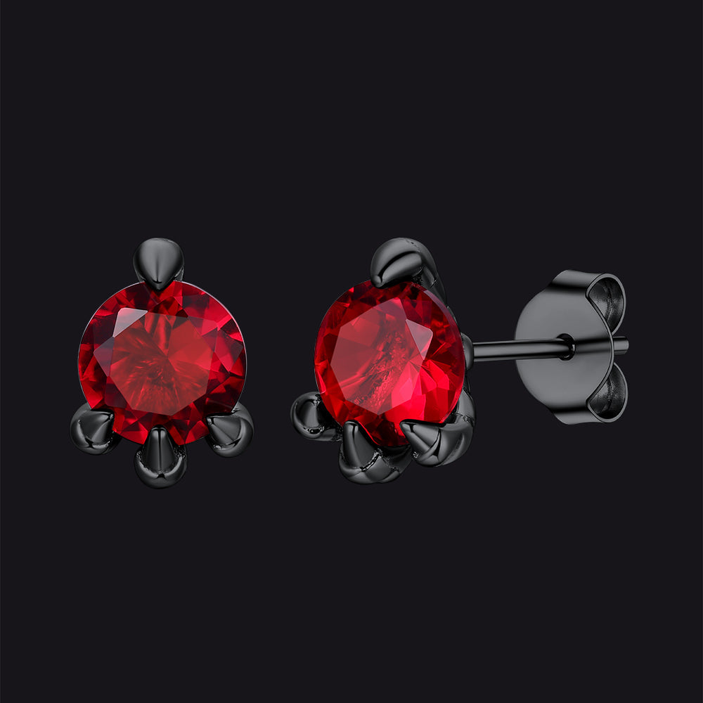 Gothic Red Diamond Dragon Claw Stud Earrings for Men