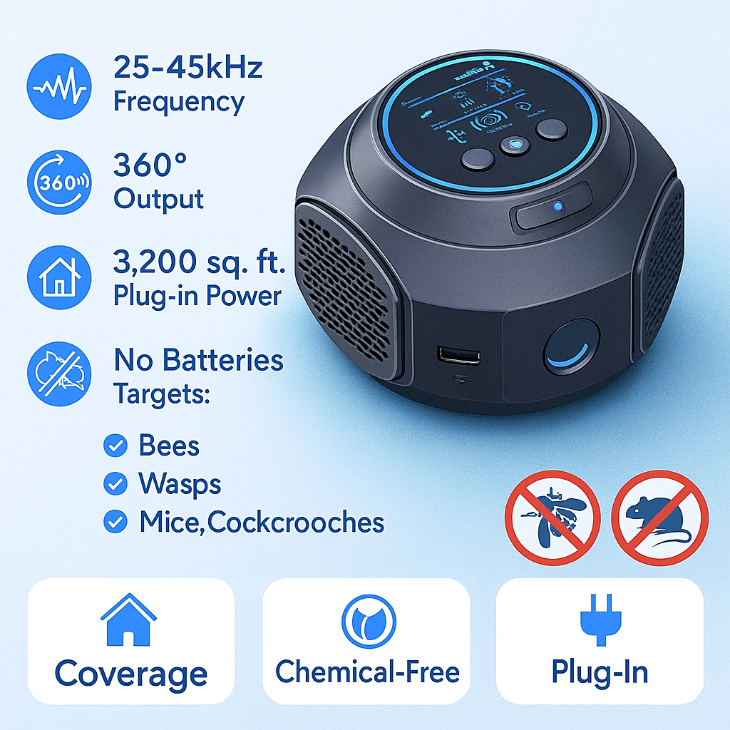 Eco-Friendly Ultrasonic Pest Repeller | 360-Degree Coverage for Safe Outdoor Spaces