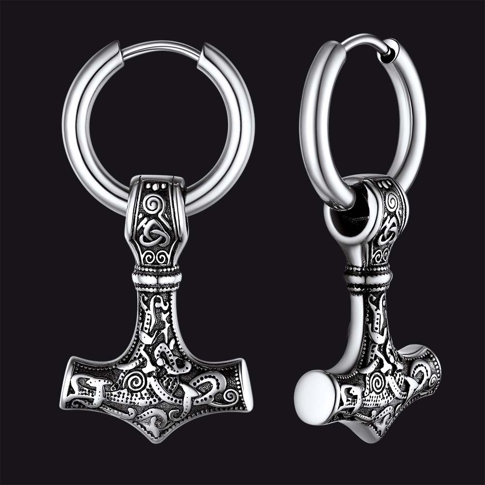 Battle Axe Viking Dangle Hoop Earrings For Men