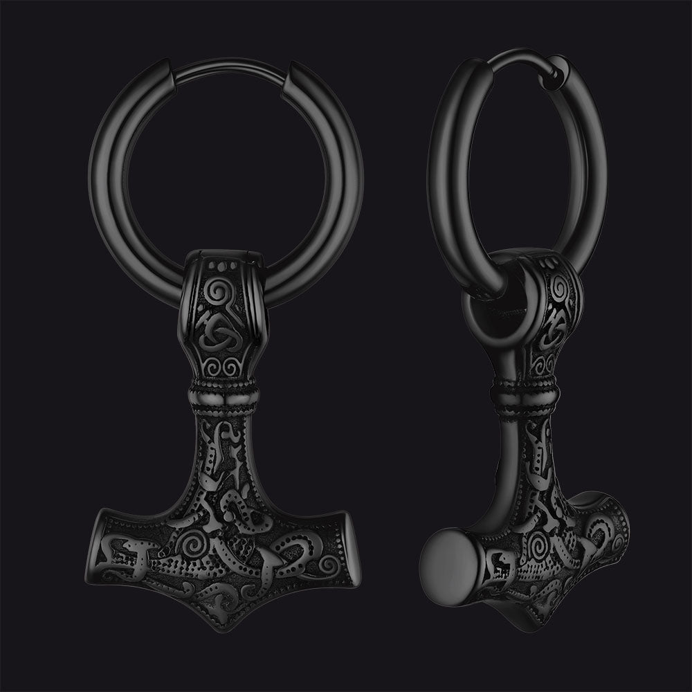 Viking Thor's Hammer Mjolnir Dangle Hoop Earrings Jewelry For Men