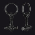 Viking Thor's Hammer Mjolnir Dangle Hoop Earrings Jewelry For Men