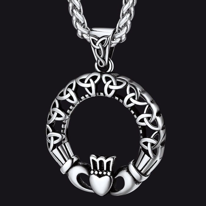 Claddage Circle Celtic Knot Pendant Necklace for Men/Women