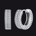 Sterling Silver Diamond Hoop Earrings with Viking Runes for Men