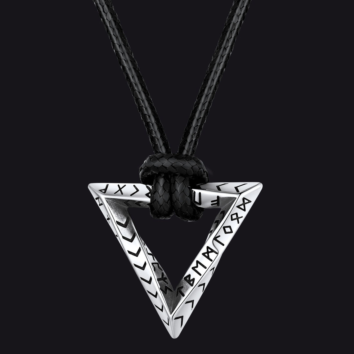 Viking Rune Mobius Triangle Pendant Necklace with Leather Chain