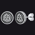 Sterling Silver Celtic Triquetra Stud Earrings With Runes