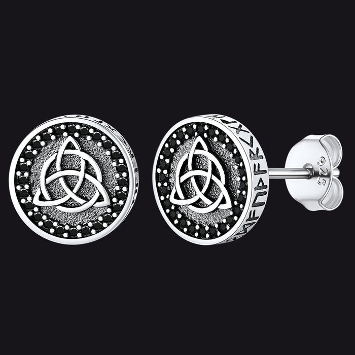 Sterling Silver Celtic Triquetra Stud Earrings With Runes